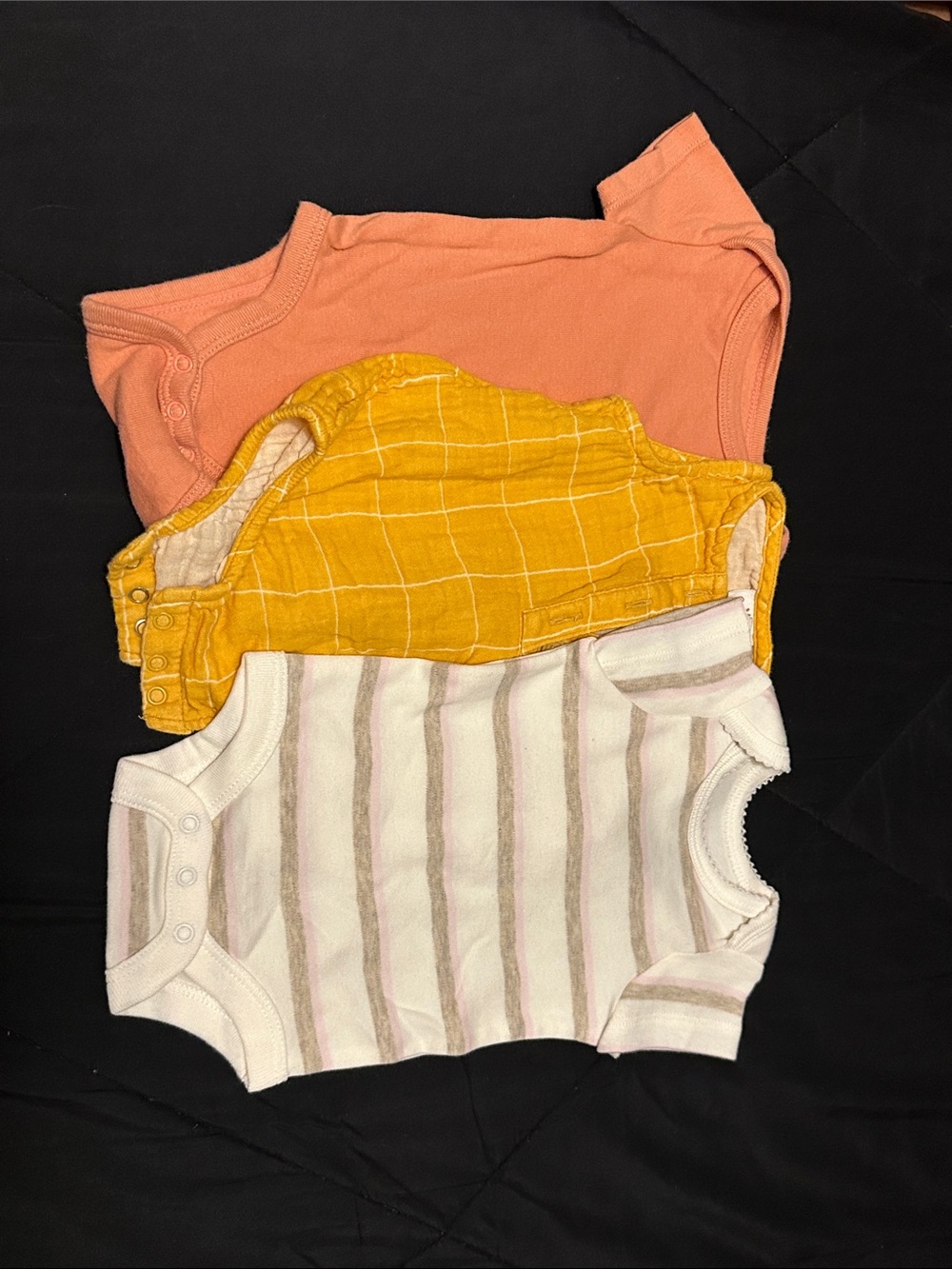 Kids One-Piece Bodysuit 3-Pack - Peach, Mustard, White Striped